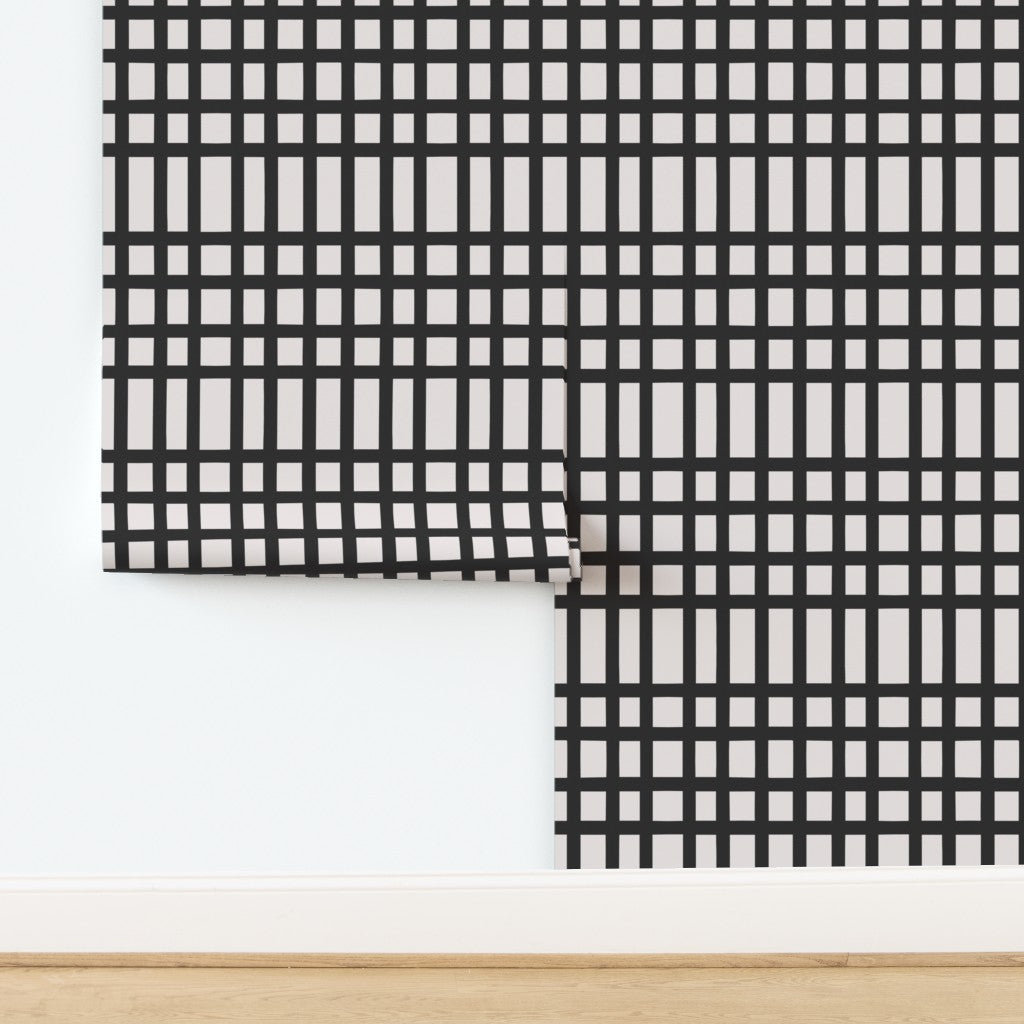 Wonky Grid, wallpaper, black on white