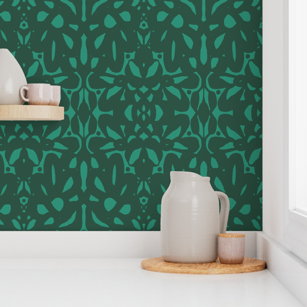 Trellis, wallpaper, jade green