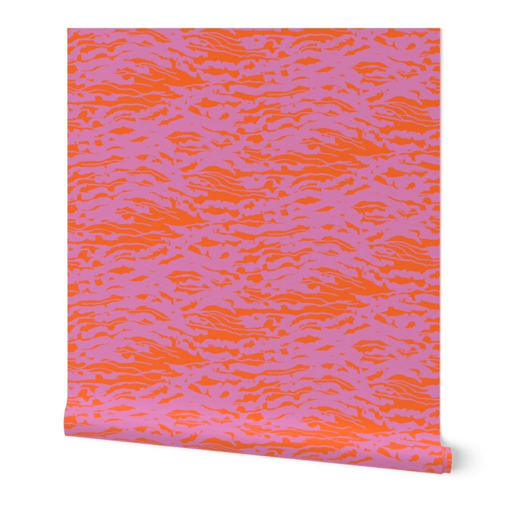 Waves, wallpaper, pink on red