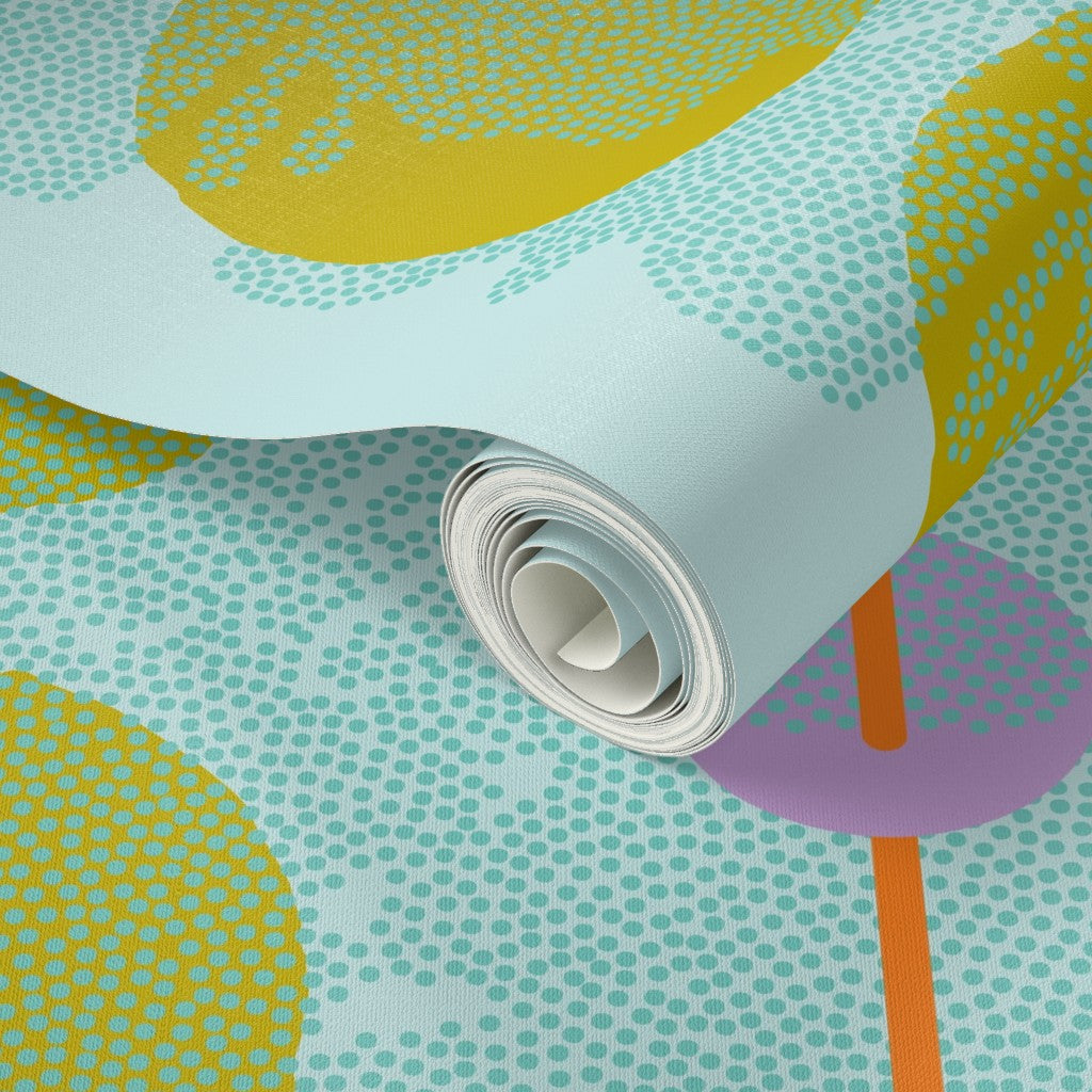 Cascade, wallpaper, citron on blue