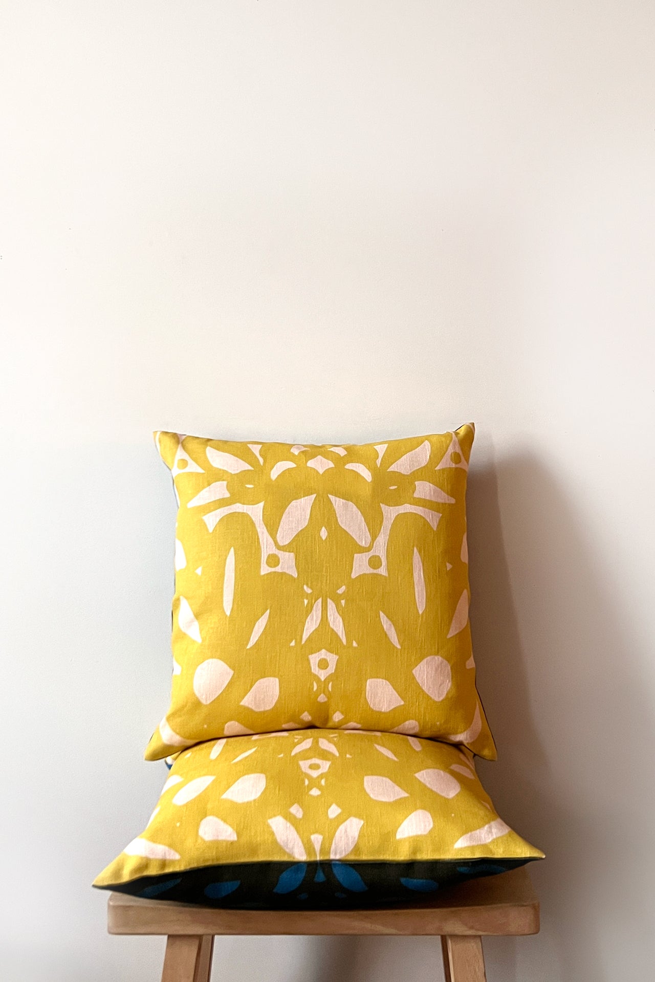 Trellis Throw Pillow, yellow blue