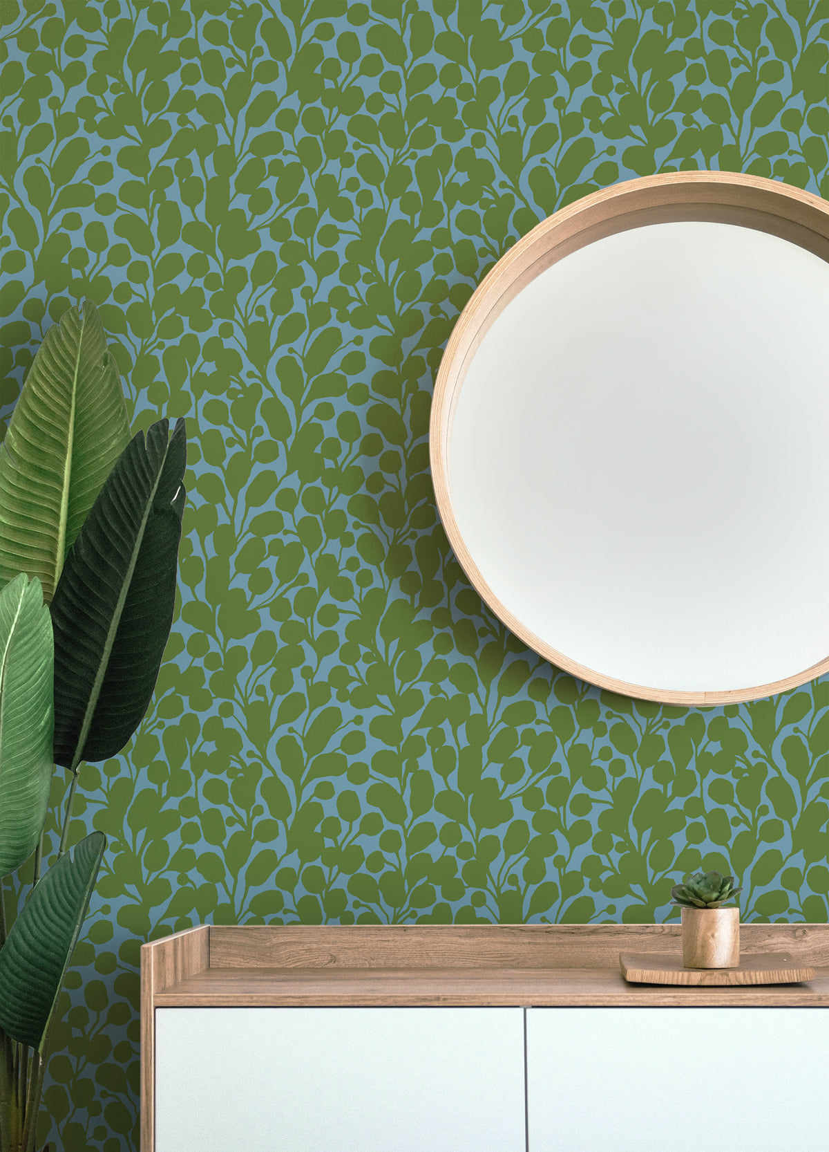 Seed Cascade, wallpaper, green on blue