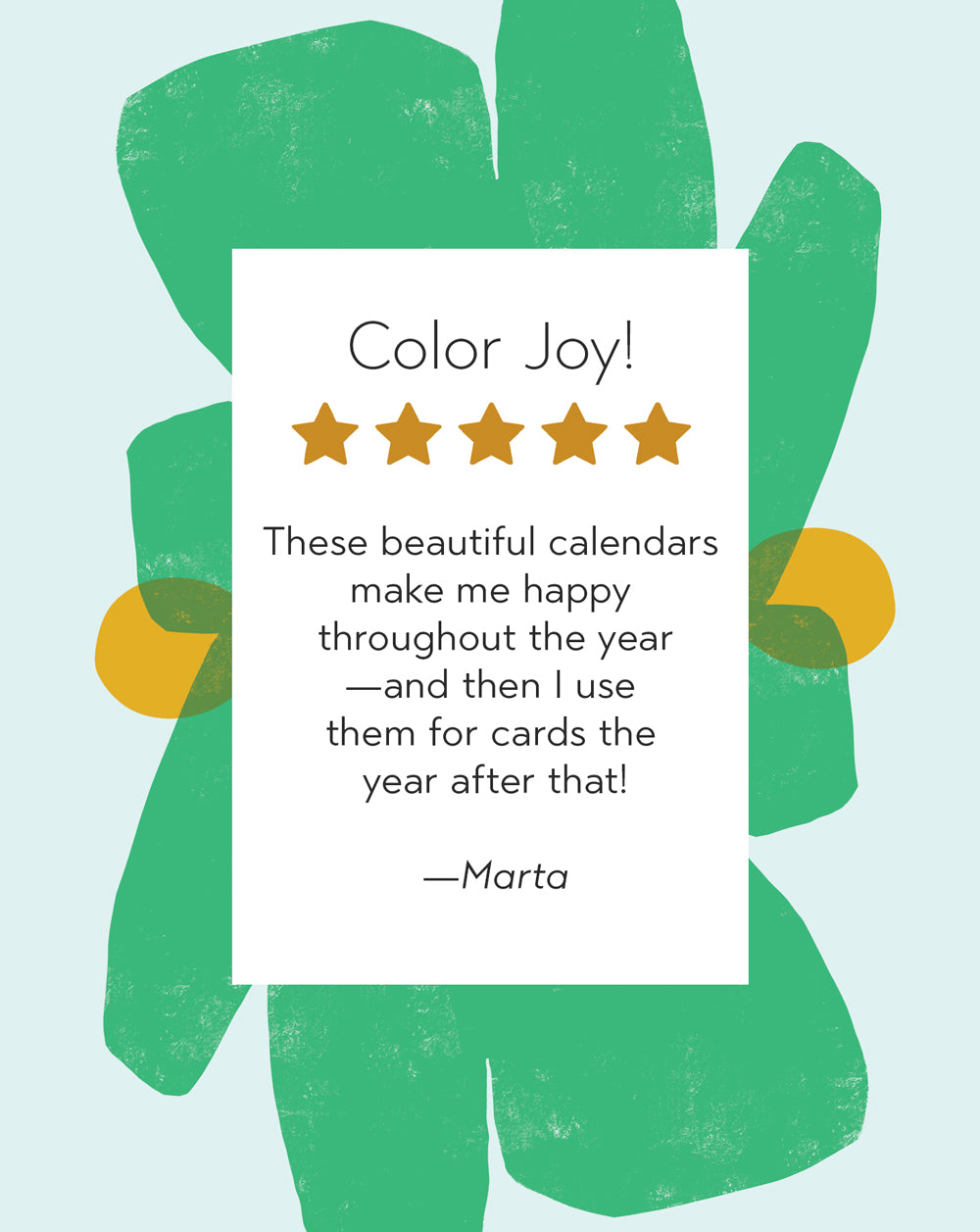 Decorative abstract art image featuring text and 5 star rating with glowing review