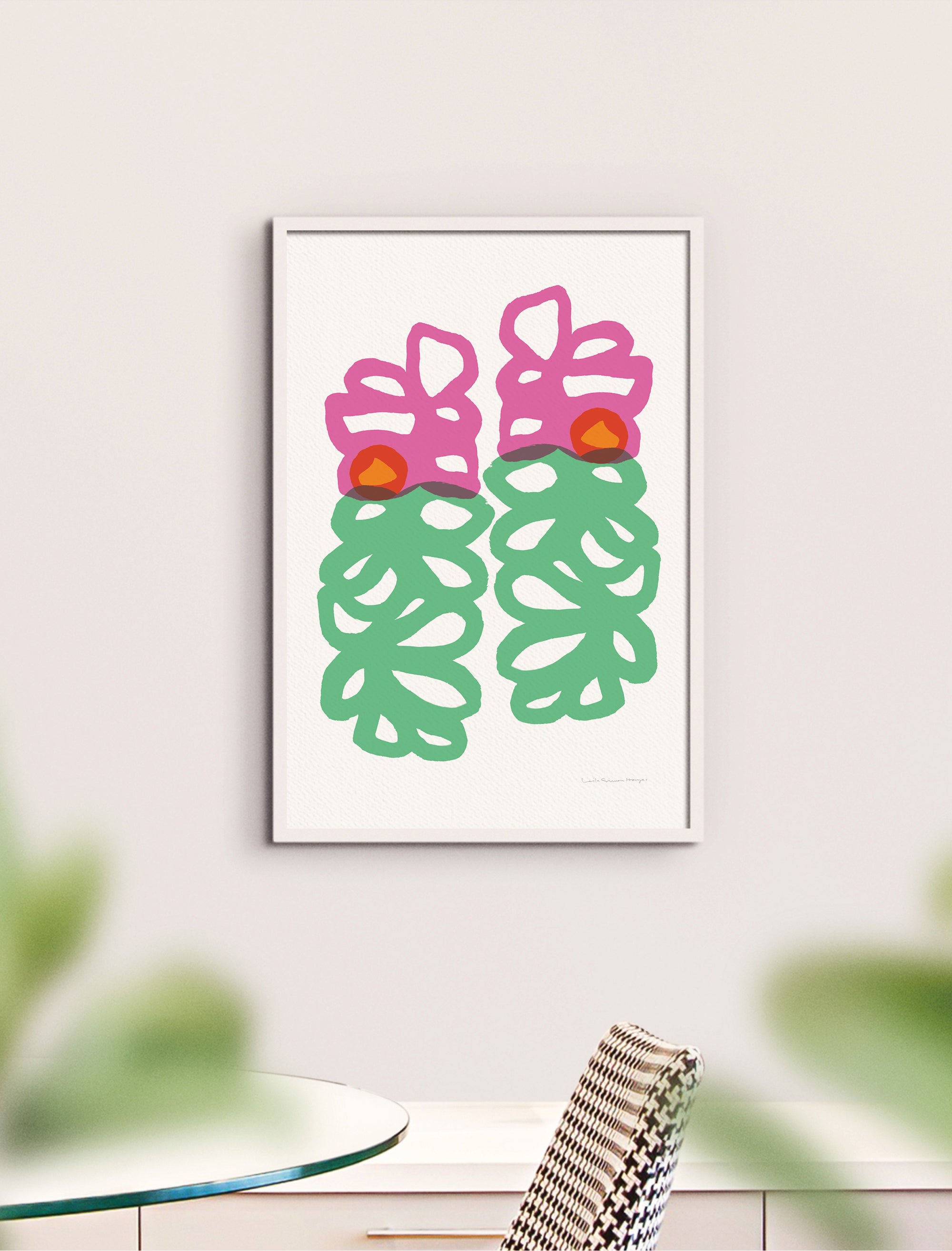 Floral Loops, fine art print, dark pink