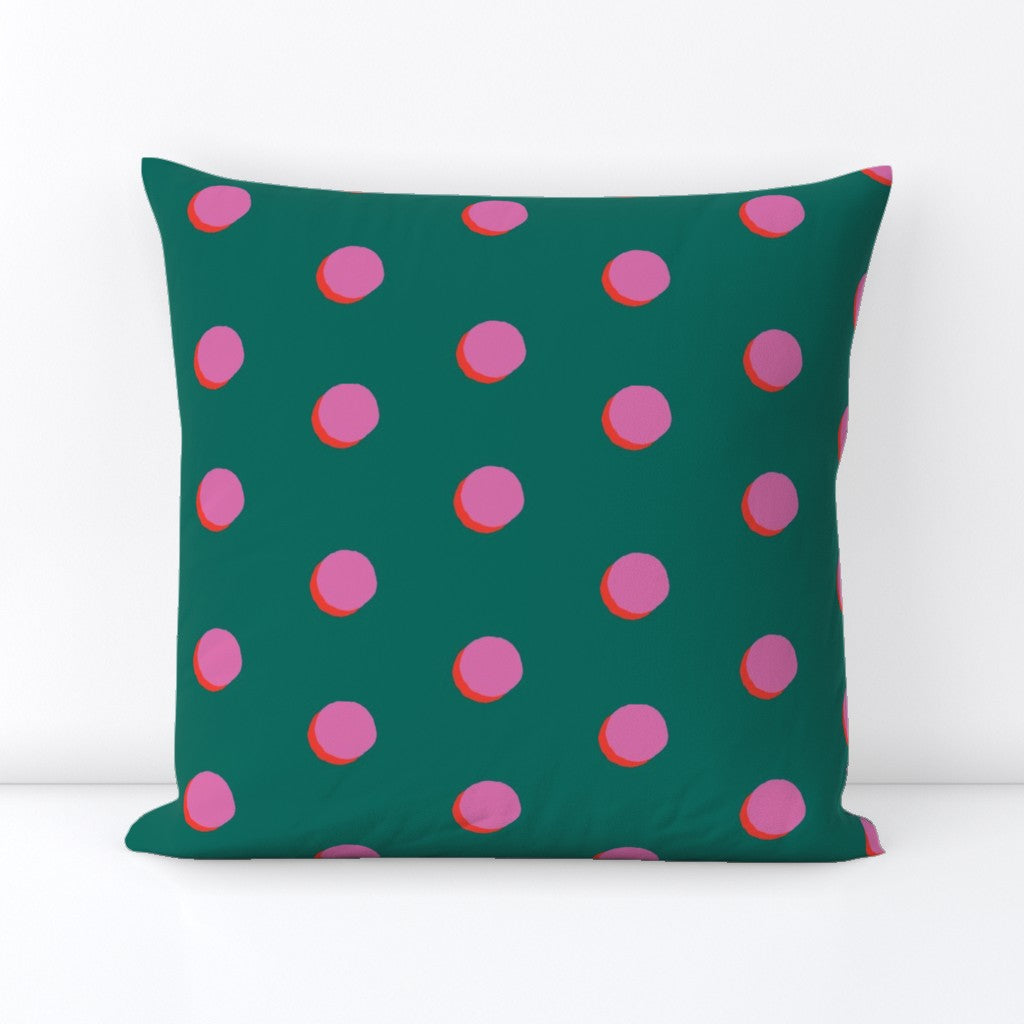 Pop Dots throw pillow, green/pink