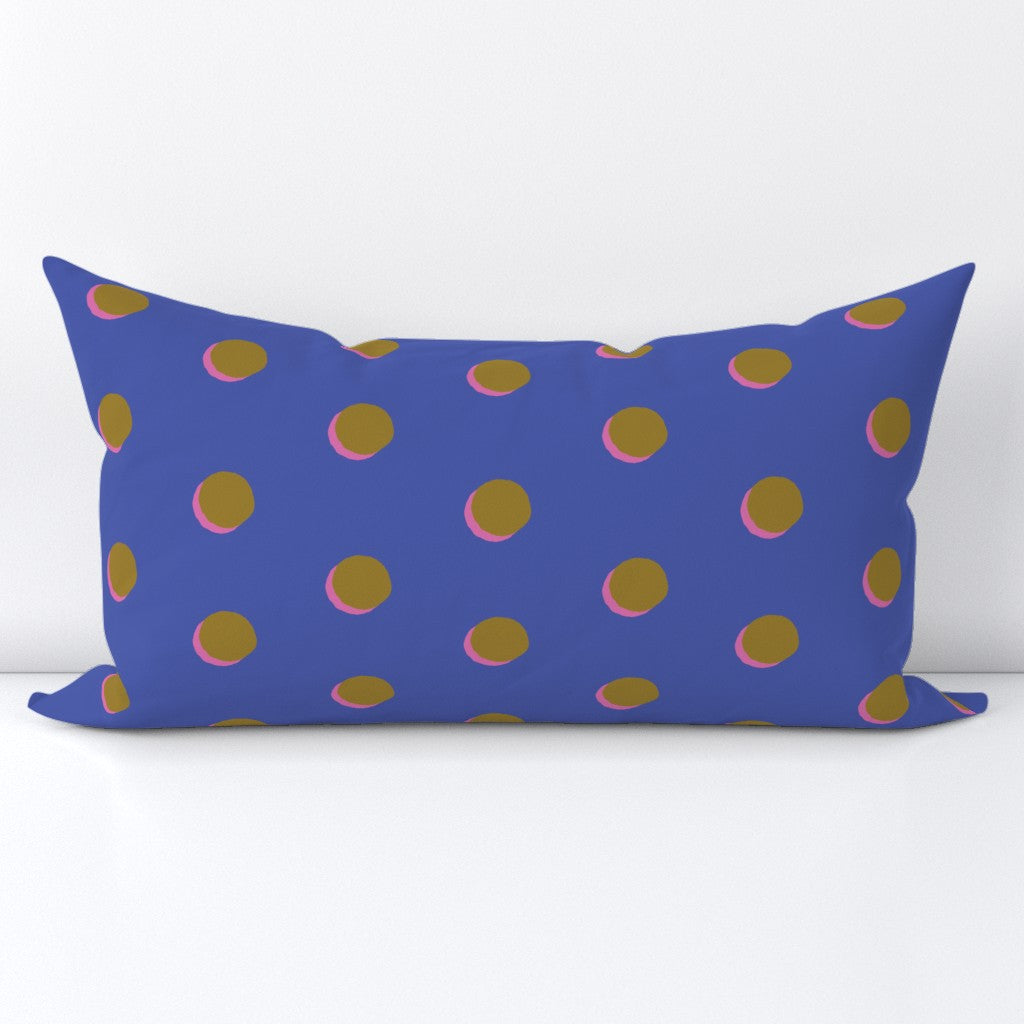 Pop Dots throw pillow, blue/gold