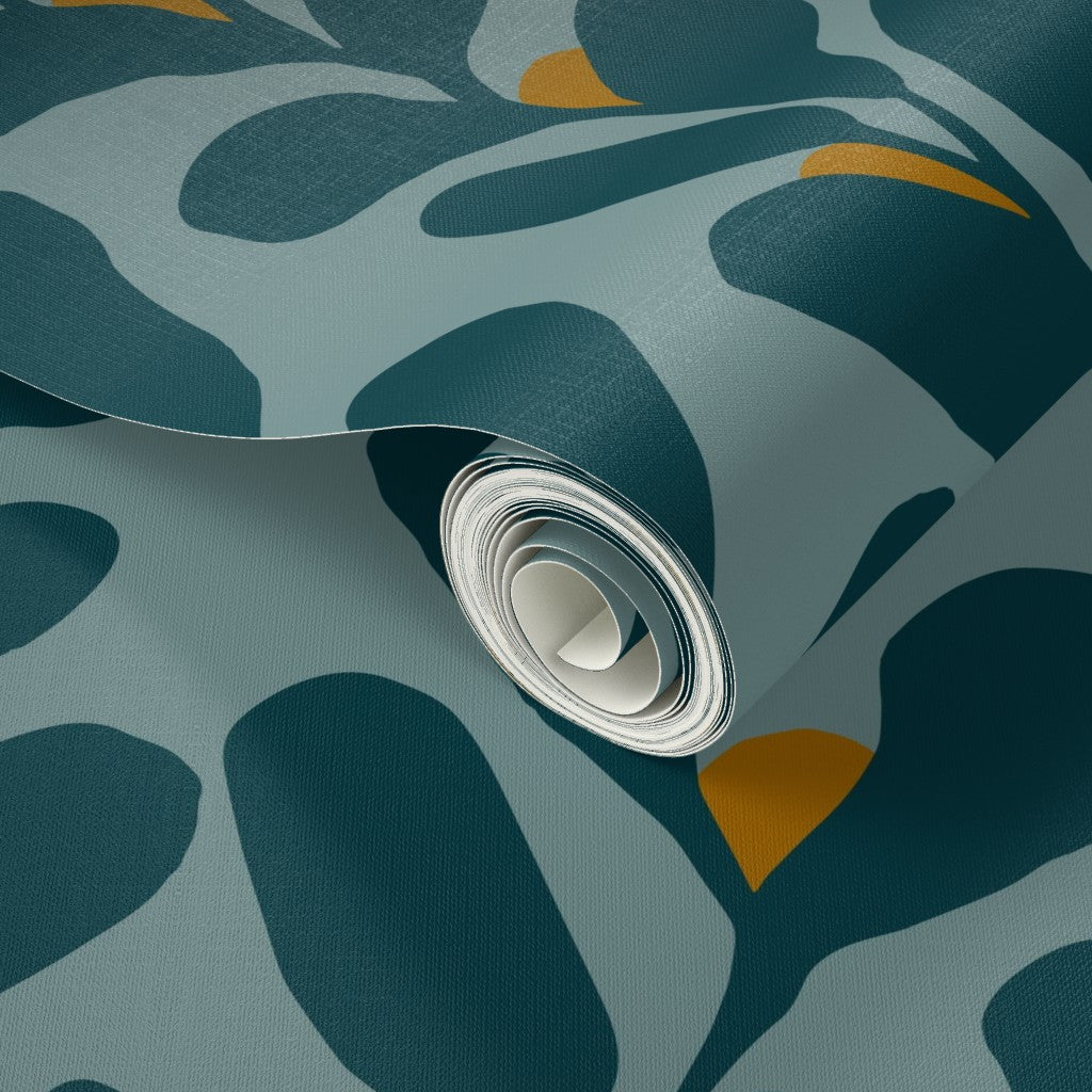 Tendril, wallpaper, blue with gold
