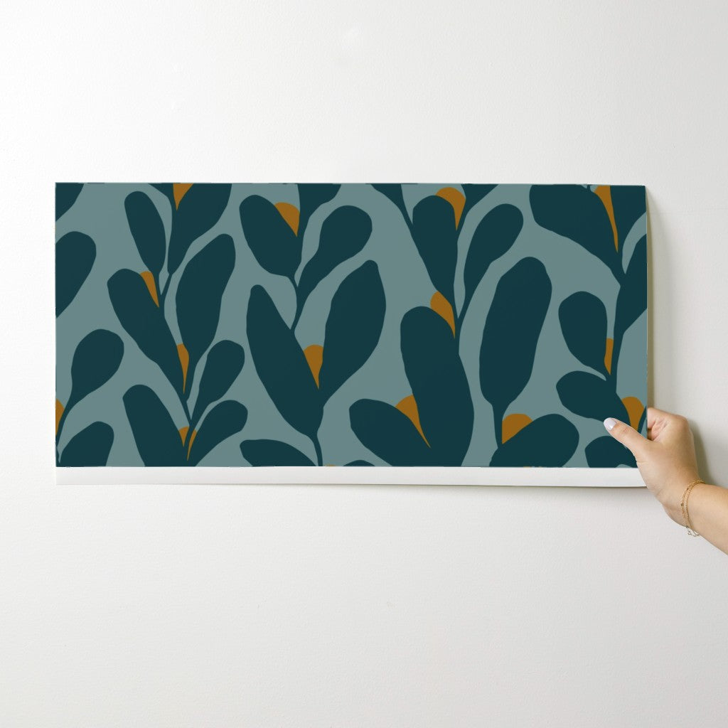 Tendril, wallpaper, blue with gold