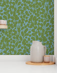 Seed Cascade, wallpaper, green on blue