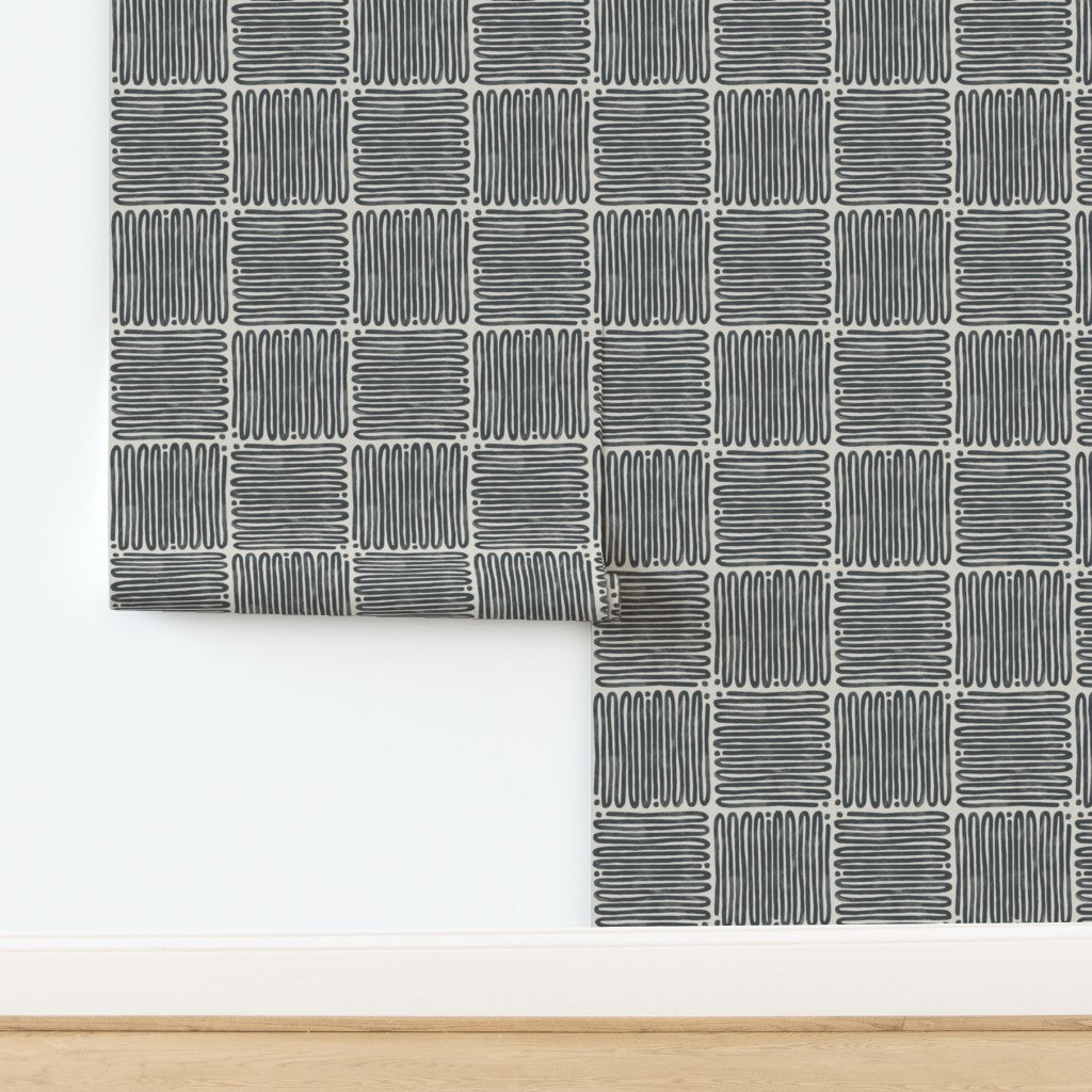 Zig Zag Tiles, wallpaper, black on off-white