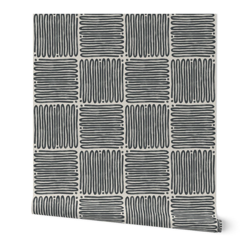 Zig Zag Tiles, wallpaper, black on off-white