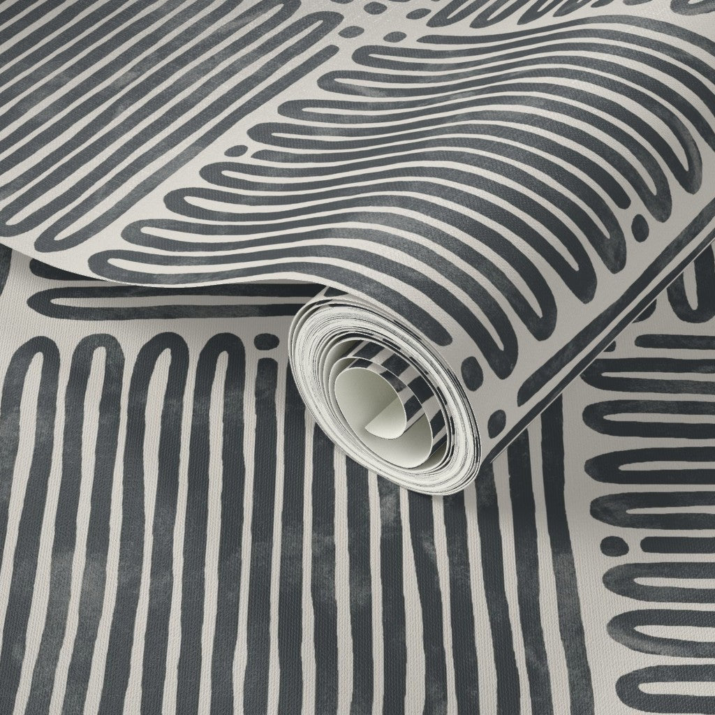 Zig Zag Tiles, wallpaper, black on off-white