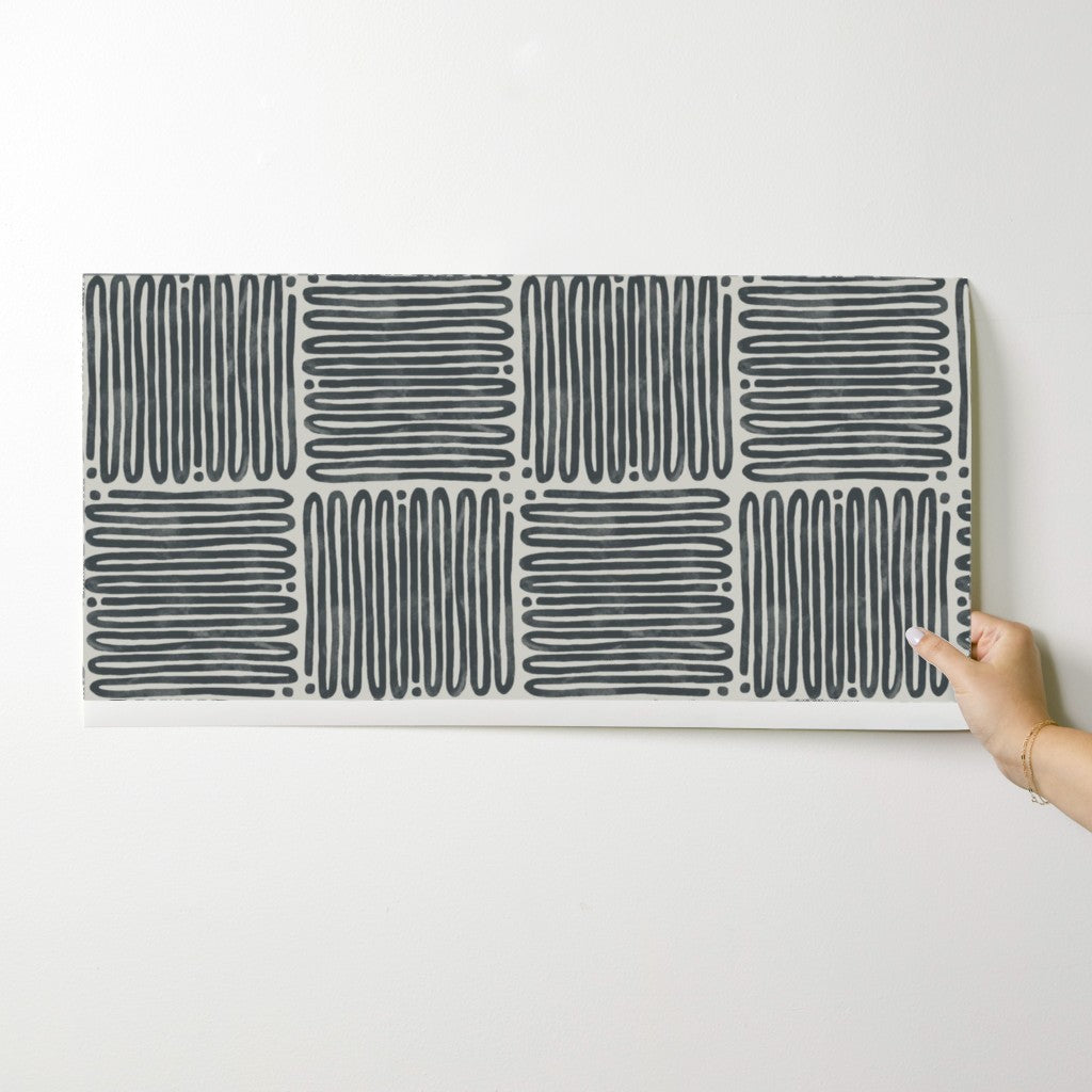 Zig Zag Tiles, wallpaper, black on off-white