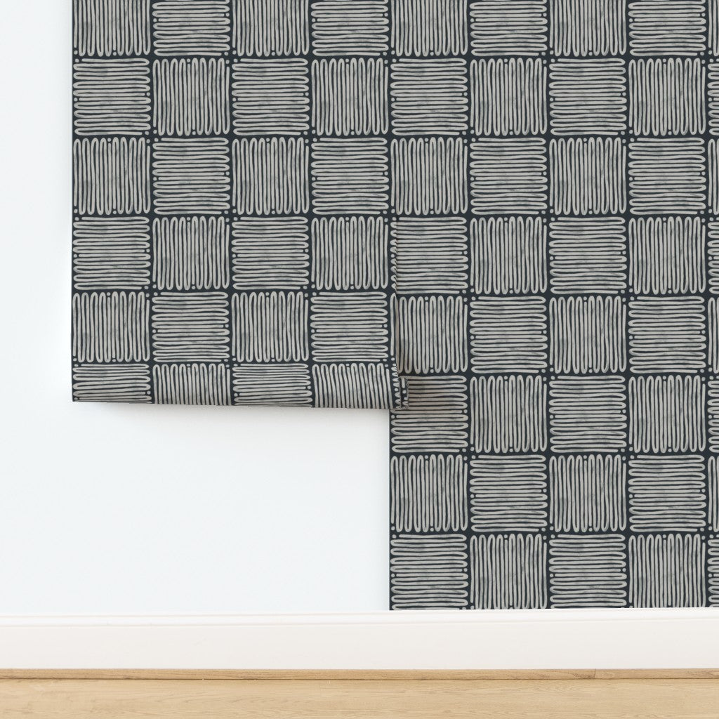 Zig Zag Tiles, wallpaper, off-white on black