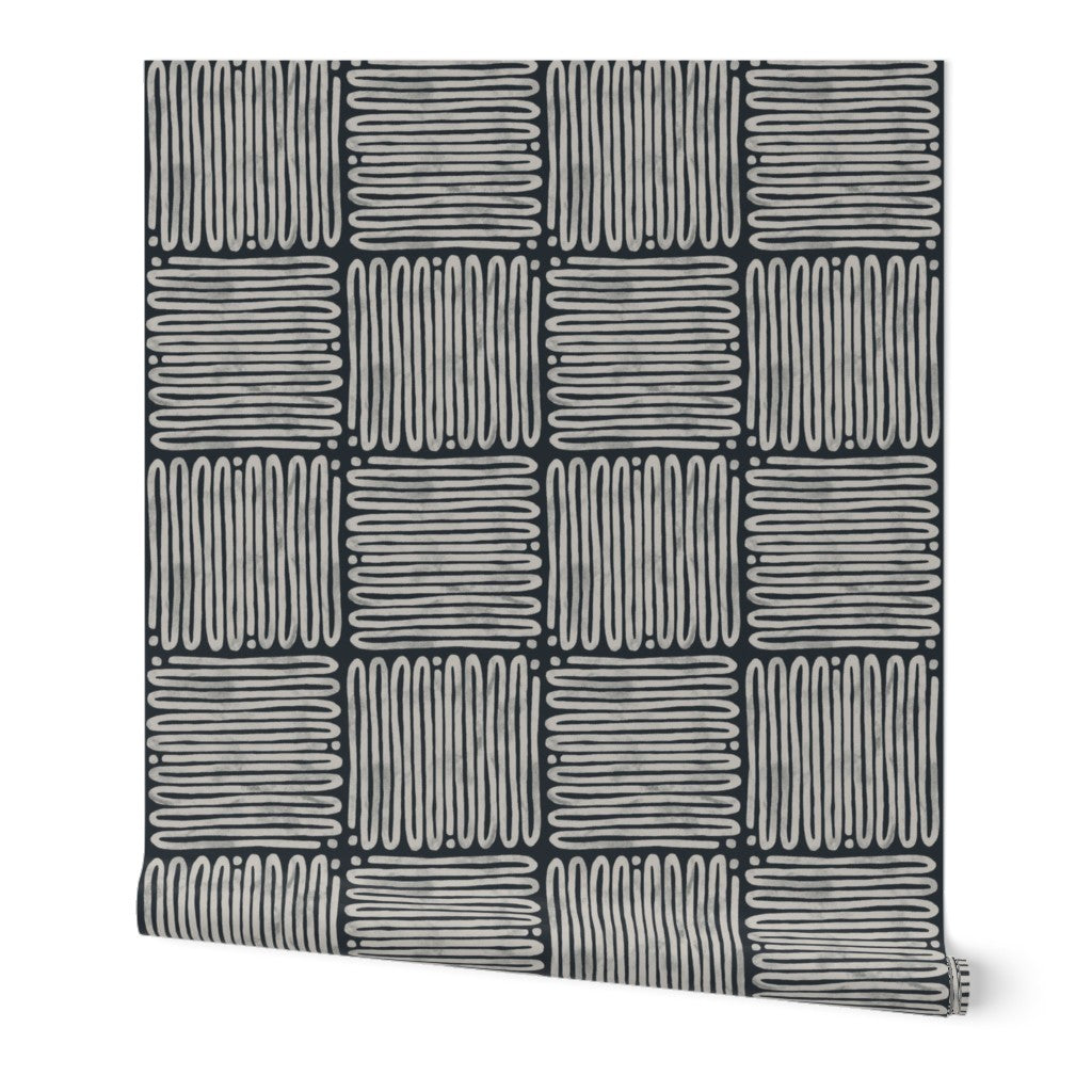 Zig Zag Tiles, wallpaper, off-white on black