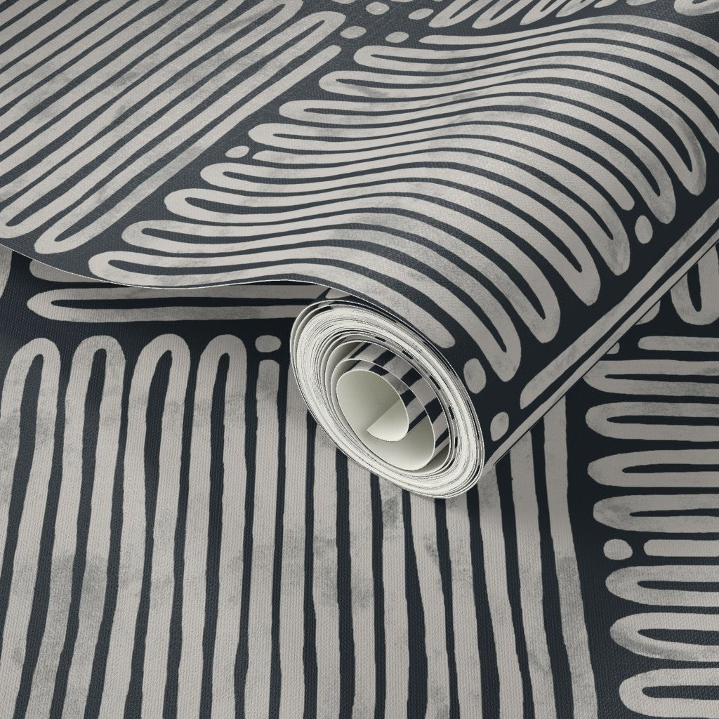 Zig Zag Tiles, wallpaper, off-white on black