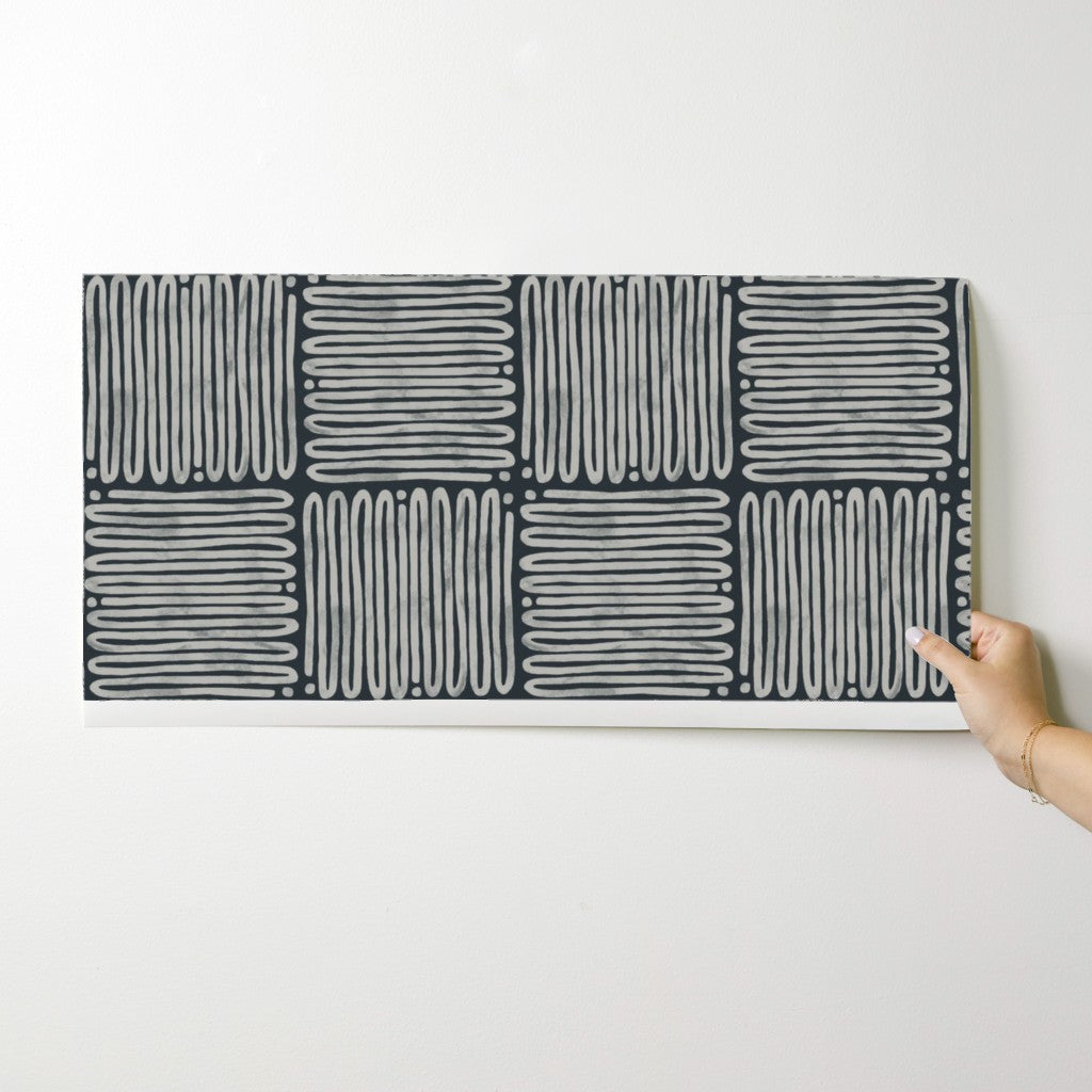 Zig Zag Tiles, wallpaper, off-white on black