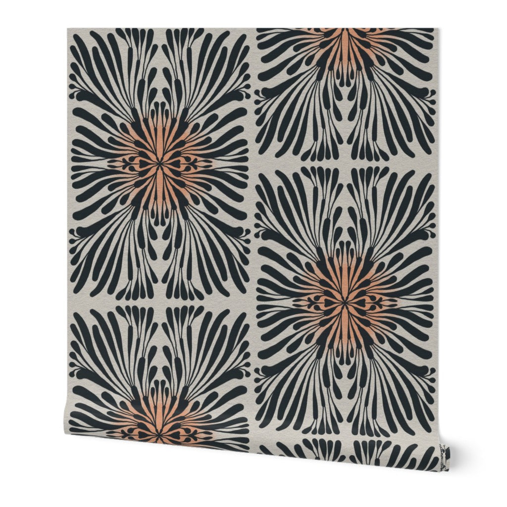 Finale Floral Tile, wallpaper, black on white with pink glow