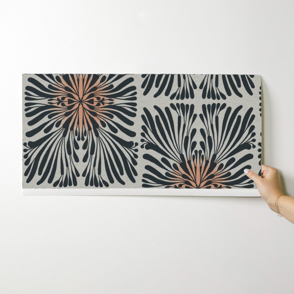 Finale Floral Tile, wallpaper, black on white with pink glow