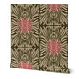 Finale Floral Tile, wallpaper, olive green with pink glow