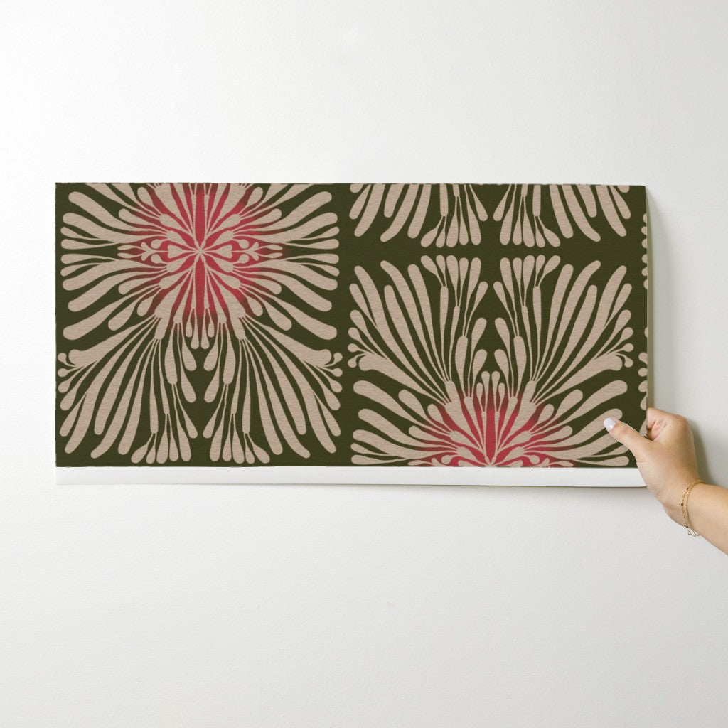 Finale Floral Tile, wallpaper, olive green with pink glow