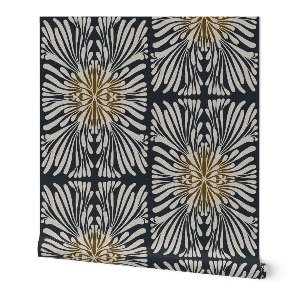 Finale Floral Tile, wallpaper, white on black with warm glow