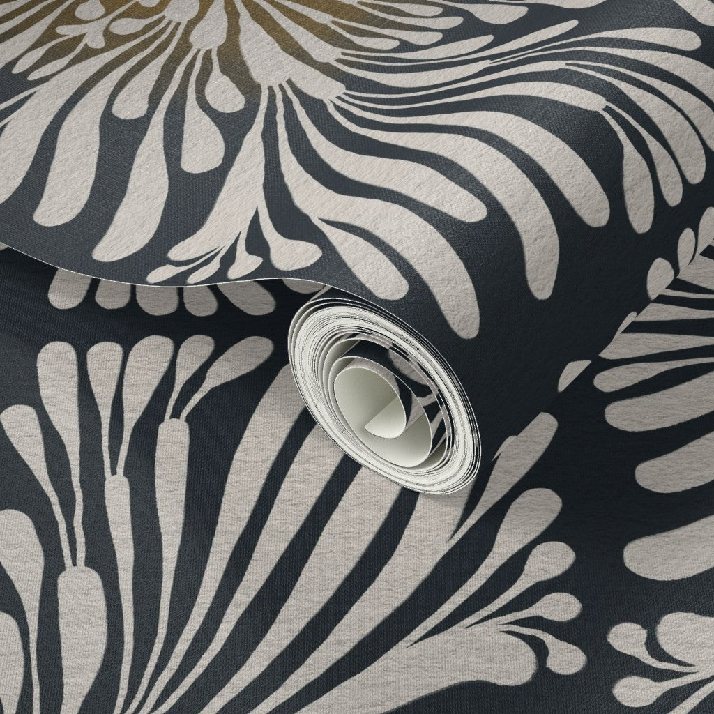 Finale Floral Tile, wallpaper, white on black with warm glow