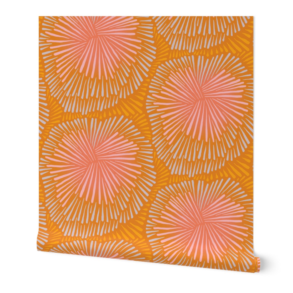 Roll of sun burst wallpaper. Designed by artist Leila Simon Hayes.