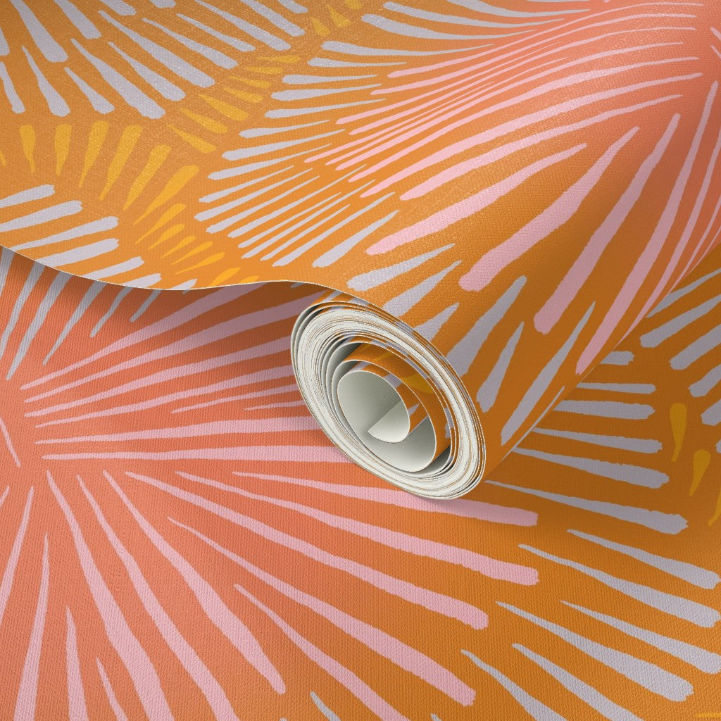 Roll of sun burst wallpaper. Designed by artist Leila Simon Hayes.