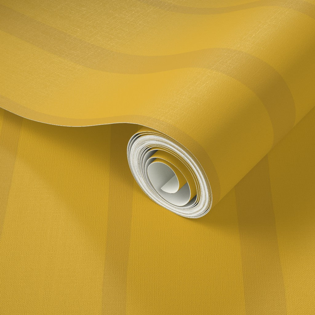 Roll of yellow wallpaper with striped pattern. Designed by artist Leila Simon Hayes.