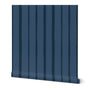 Roll of dark blue striped wallpaper. Designed by artist Leila Simon Hayes.