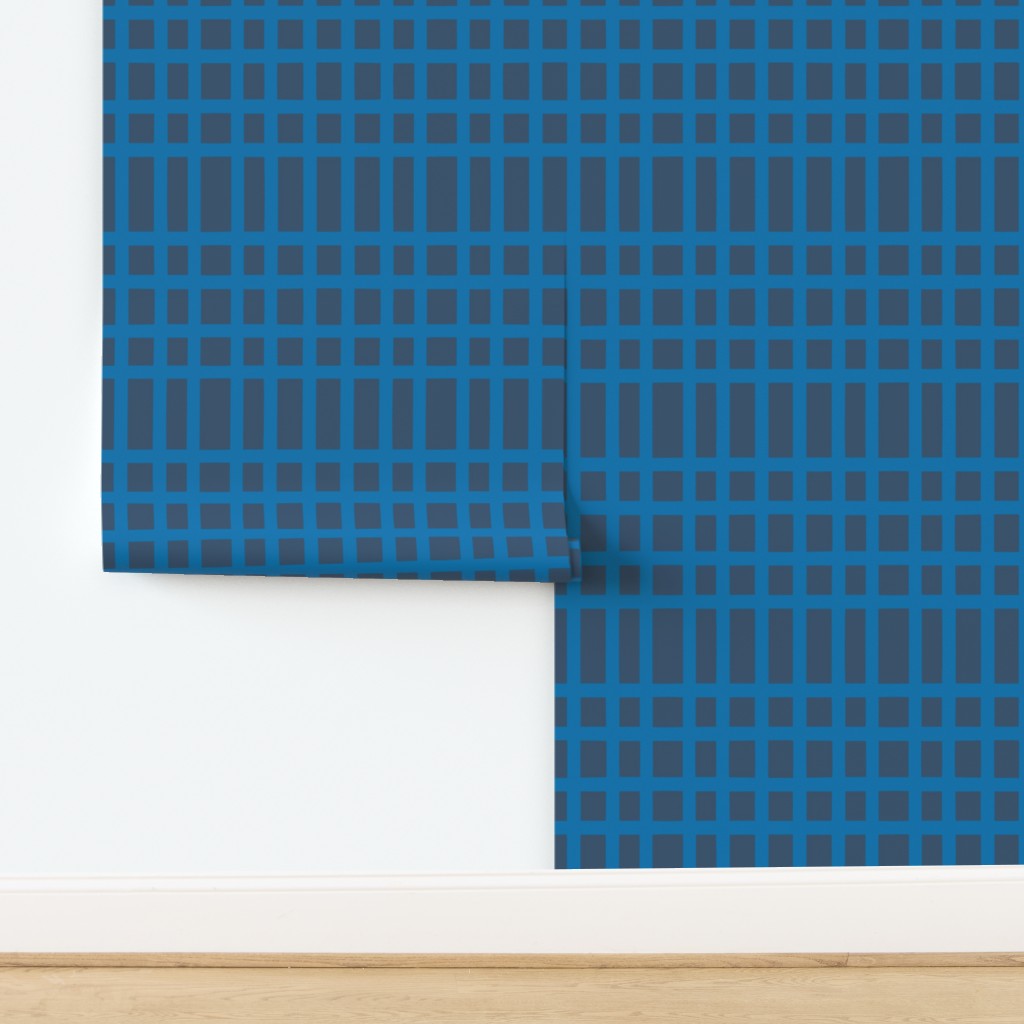 Blue checkered fabric on a white background. Designed by artist Leila Simon Hayes.