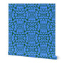 Blue and green patterned fabric on a white background. Designed by artist Leila Simon Hayes.