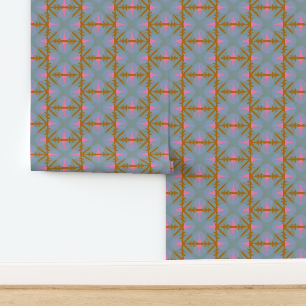 Patterned paper with geometric design on a white surface. Designed by artist Leila Simon Hayes.