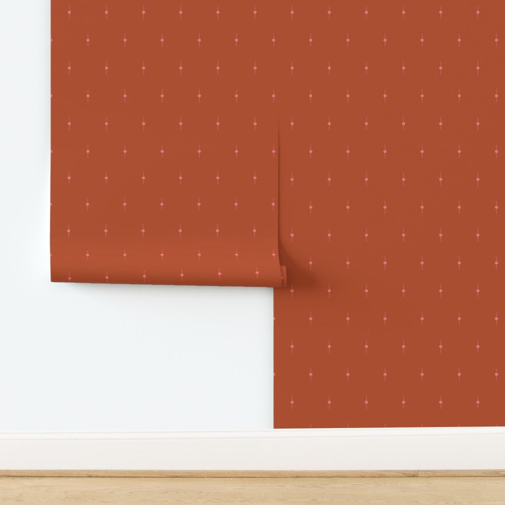 Patterned wallpaper with geometric star design on a white background. Designed by artist Leila Simon Hayes. 