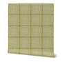 Green wallpaper with a damask pattern on a white background. Designed by Leila Simon Hayes. 