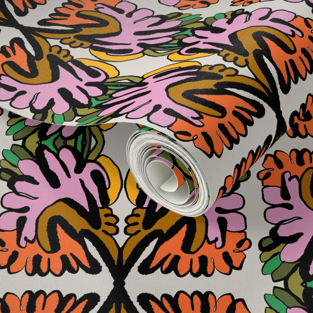 Roll of colorful patterned paper with abstract designs. Designed by artist Leila Simon Hayes.