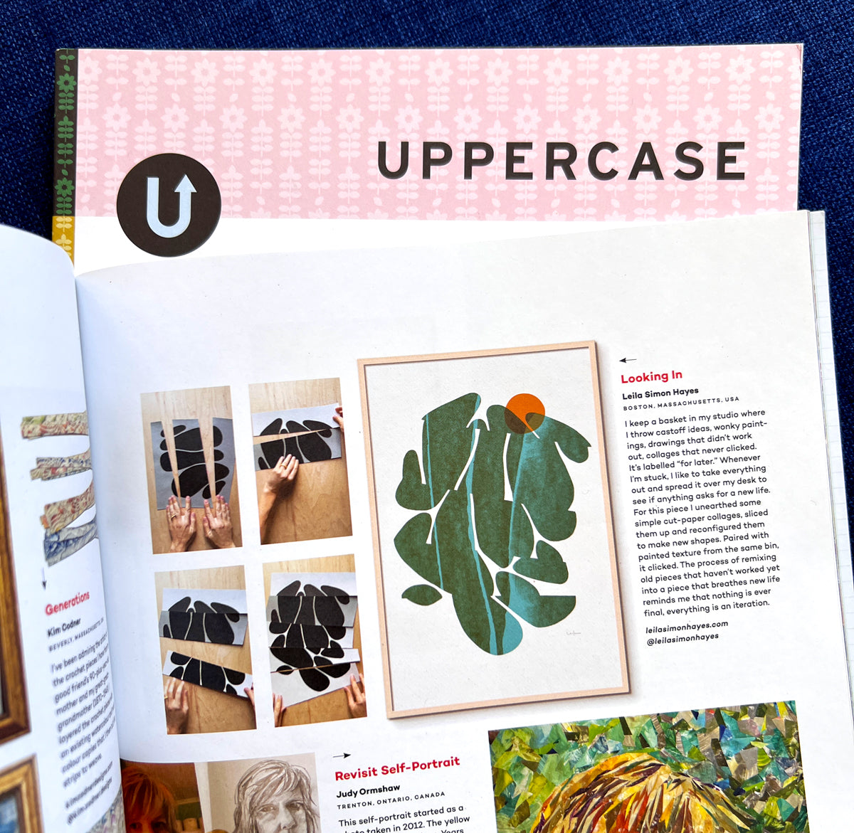 Magazine with 'UPPERCASE' branding featuring art by Leila Simon Hayes featured in the magazine 